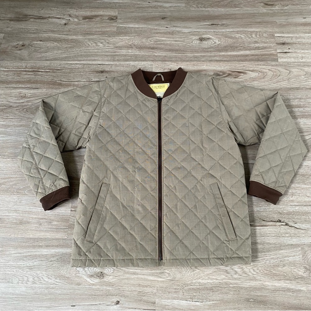 Burton Quilted Jacket in Taupe with Brown Trim